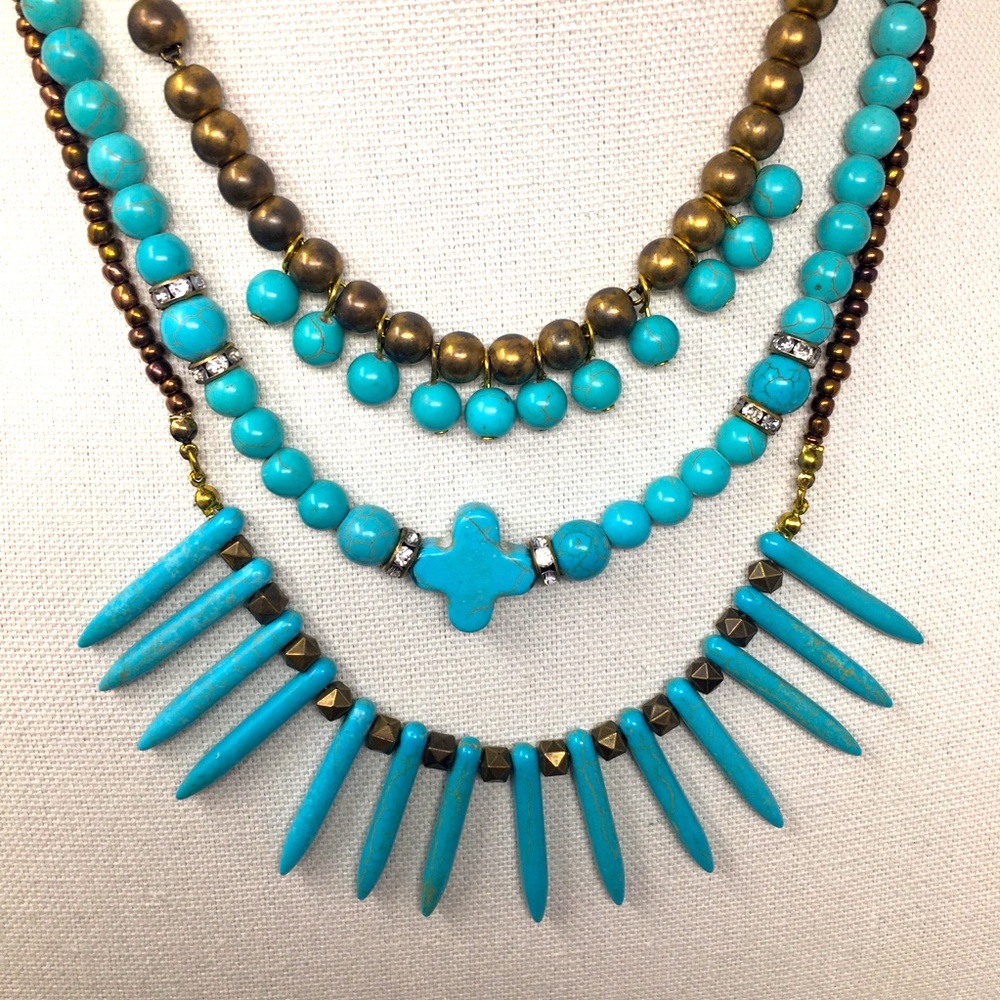 Tribal 3 strand Turquoise colored stones